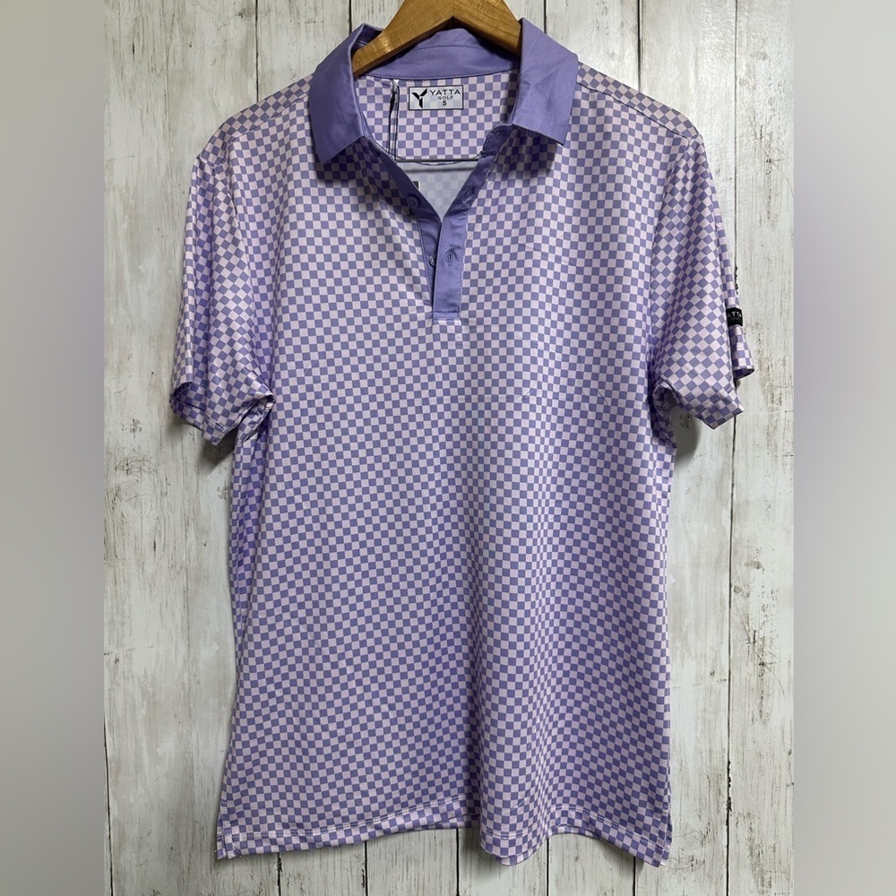 Yatta Golf Lavender Checkered Polo Shirt Size Small